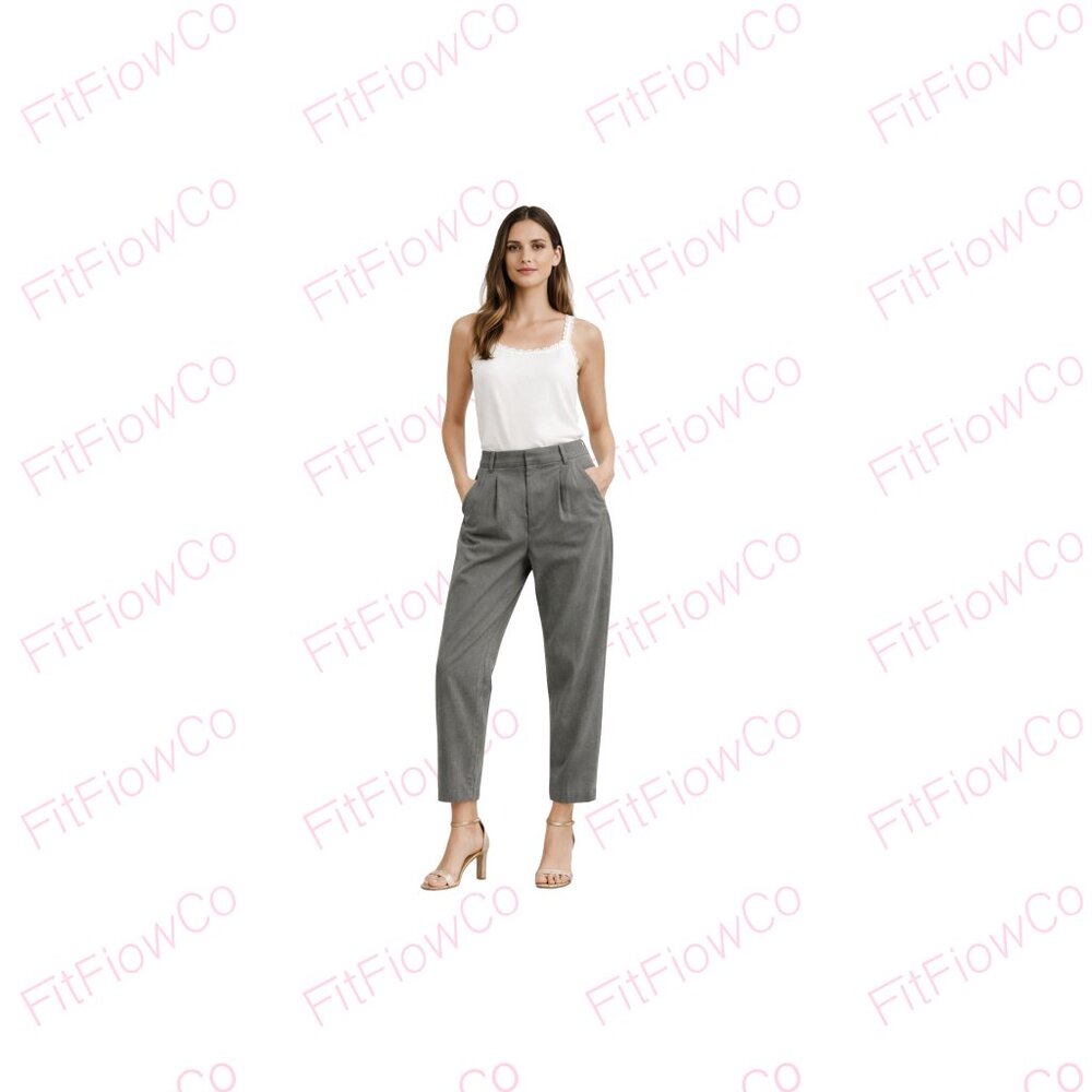 MANGO High Waist Olive Gray Chino Pants Straight Leg Pleated Front US 8 / EU 40
